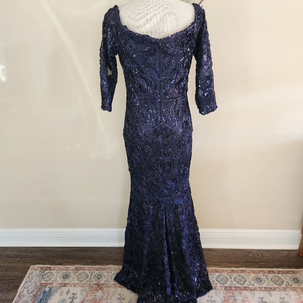 Xscape Off The Shoulder Gown Size 10 NWT $359 Navy Embellished - Picture 4 of 13